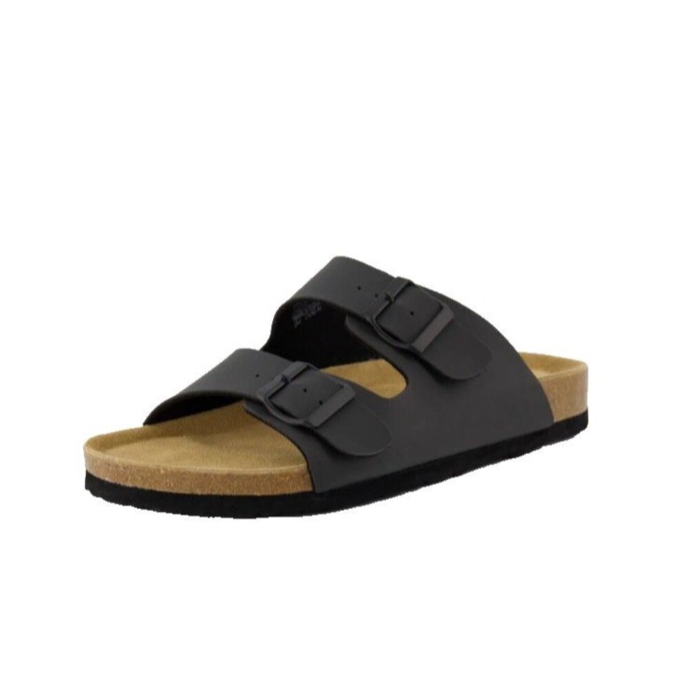 Cushionaire Lane Cork Footbed Sandal Comfort Men's Size 8 Black Slip On NEW